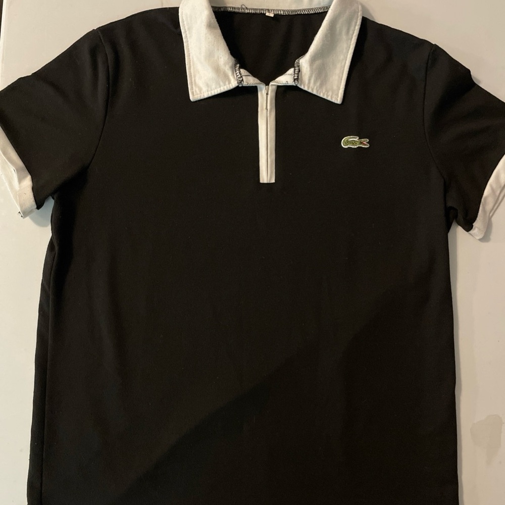 Lacoste Black Short Sleeve 1/4 Zip Tiny Alligator Patch Polo Shirt Men’s Large